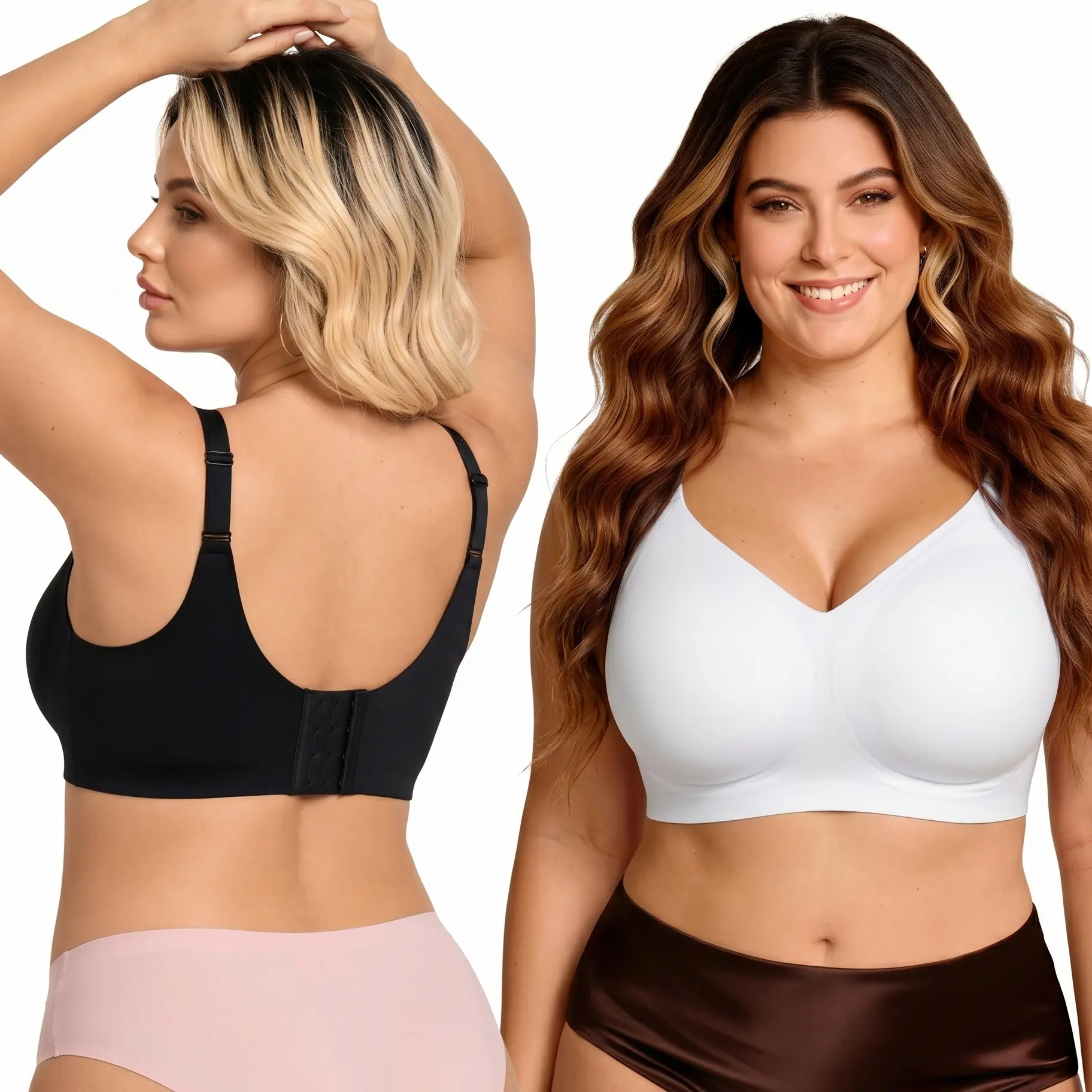 Women's Wireless Push Up Bra, Comfy Seamless Deep V T-Shirt Bra in Stretchy Nylon with Wide Smoothing Wings for Basic Everyday Wear