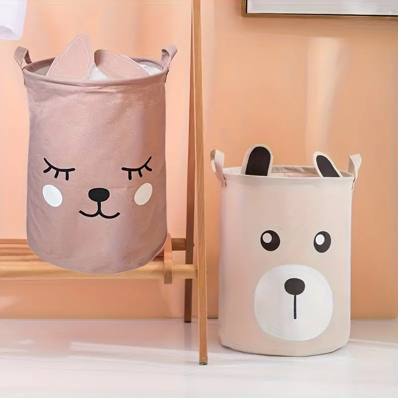 Folding Dirty Clothes Basket 38 Liter Round Rabbit Laundry Basket Home Clothing Organizer Cartoon Fabric Storage Bucket