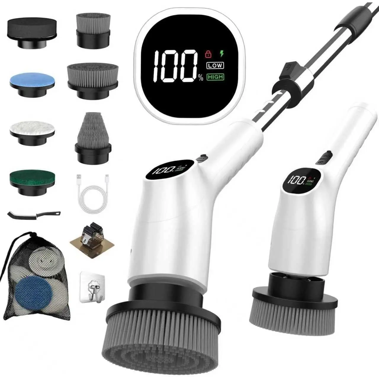 10-in-1 Cordless Shower Scrubber & Cleaning Brush with Extendable Handle, 42 in-lbs Ultra High TorqueGift