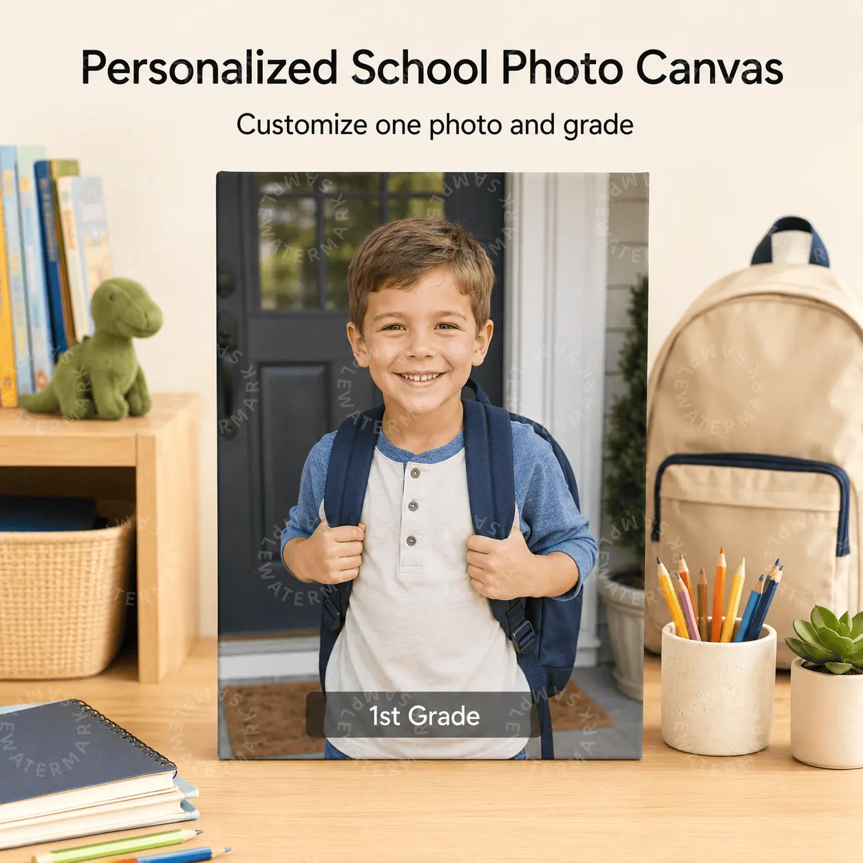 Personalized School Theme Photo Canvas Print - Custom Kids Grade Photo Wall Art, Modern Home Decor, Student Memory Keepsake, Bedroom/Classroom Decoration Gift