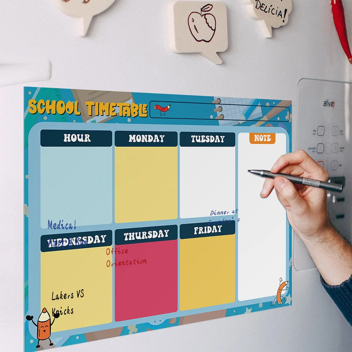 Colorful Grid Pattern Schedule Weekly Planner Magnetic List Board Stickers - Wipeable, Detachable & Reusable Stickers - Suitable for Lockers, Refrigerators, Schools, Offices and Homes - 30X40CM