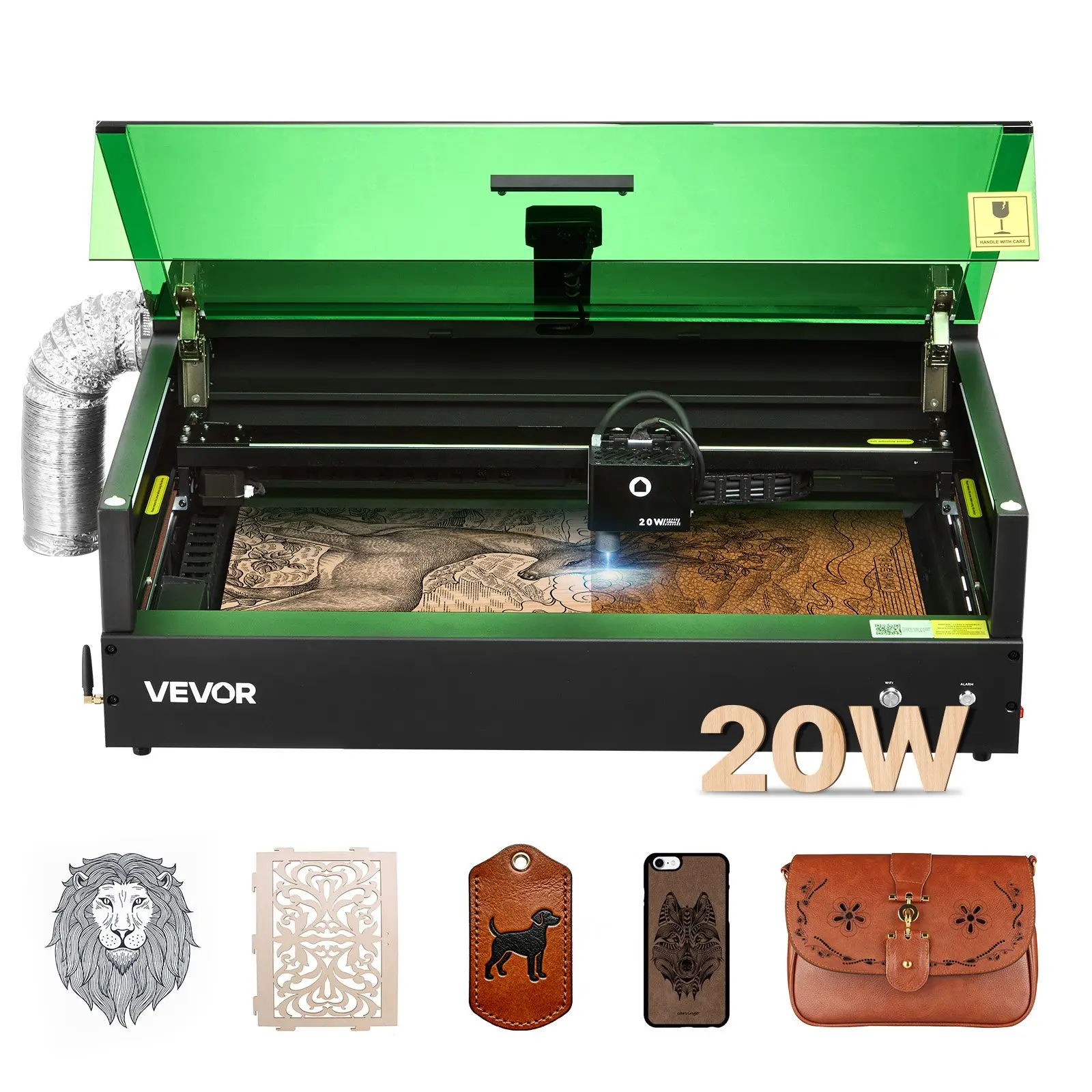 【DealsForYouDays】VEVOR Laser Engraver, 20W, Laser Engraving and Cutting Machine with Enclosure Camera, Laser Cutter, 36000 mm/min, 19.7x 12.6 in Working Area, for Wood, Leather, Glass, Paper, Certain Metal, Class 1