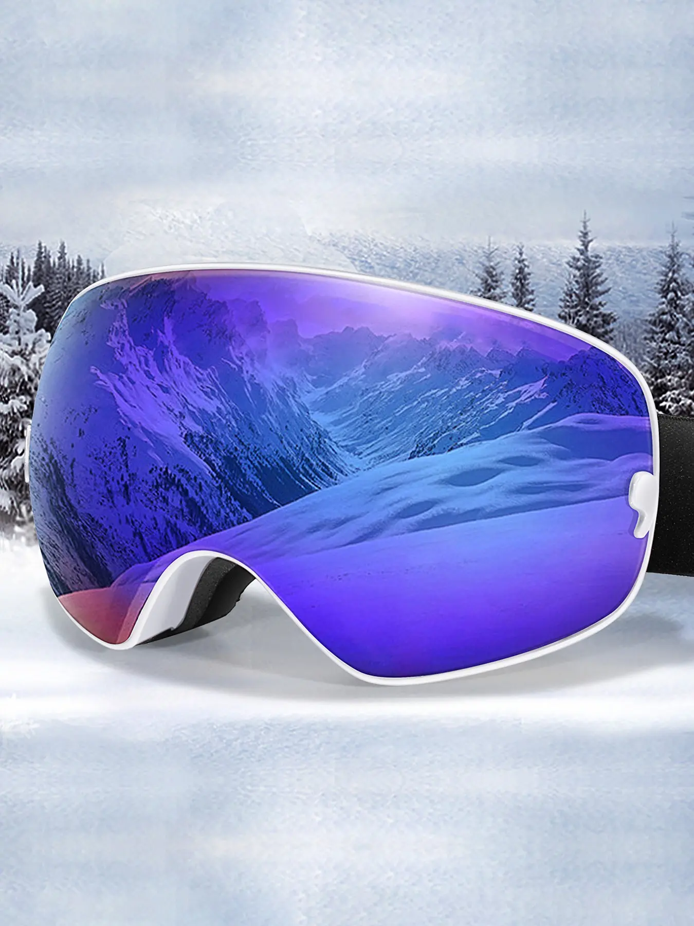 Fashion Ski Goggles, OTG Snowboard Goggles, Replaceable Anti-Fog Lenses, Uv400 Protection, Unisex, Sporty Style, Plain Pattern