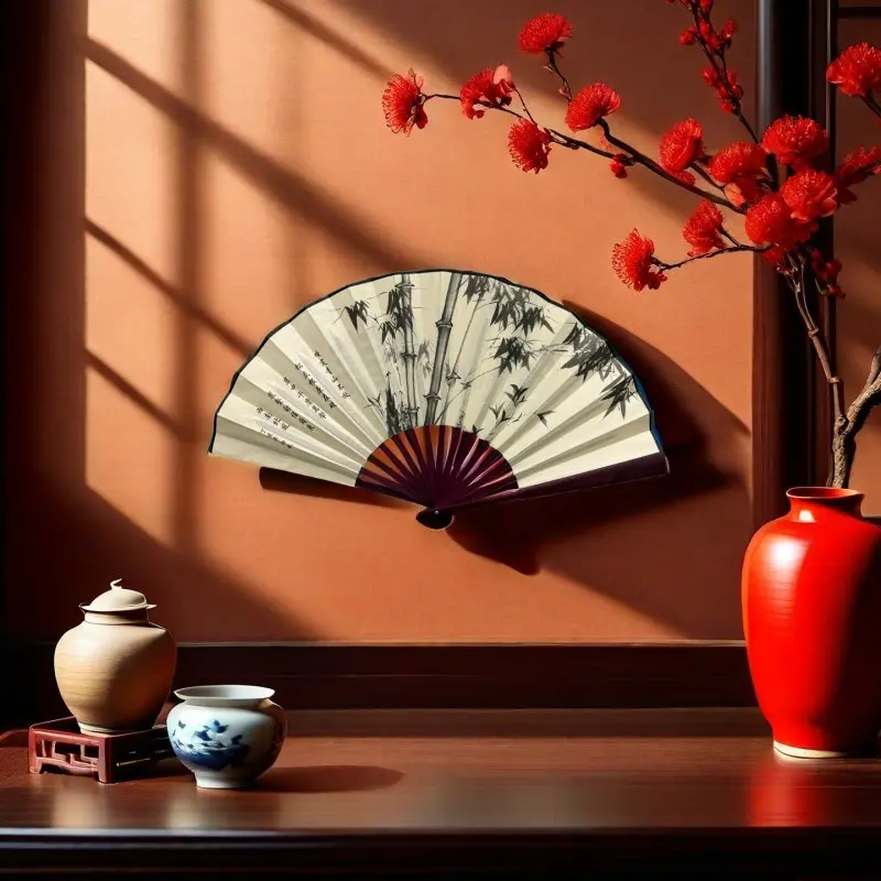 Traditional Ink Bamboo Folding Fan, Antique Calligraphy Bamboo Fan, Portable Summer Cooling Hanfu Photo Prop, New Chinese Handheld Decorative Fan Decoration Gift