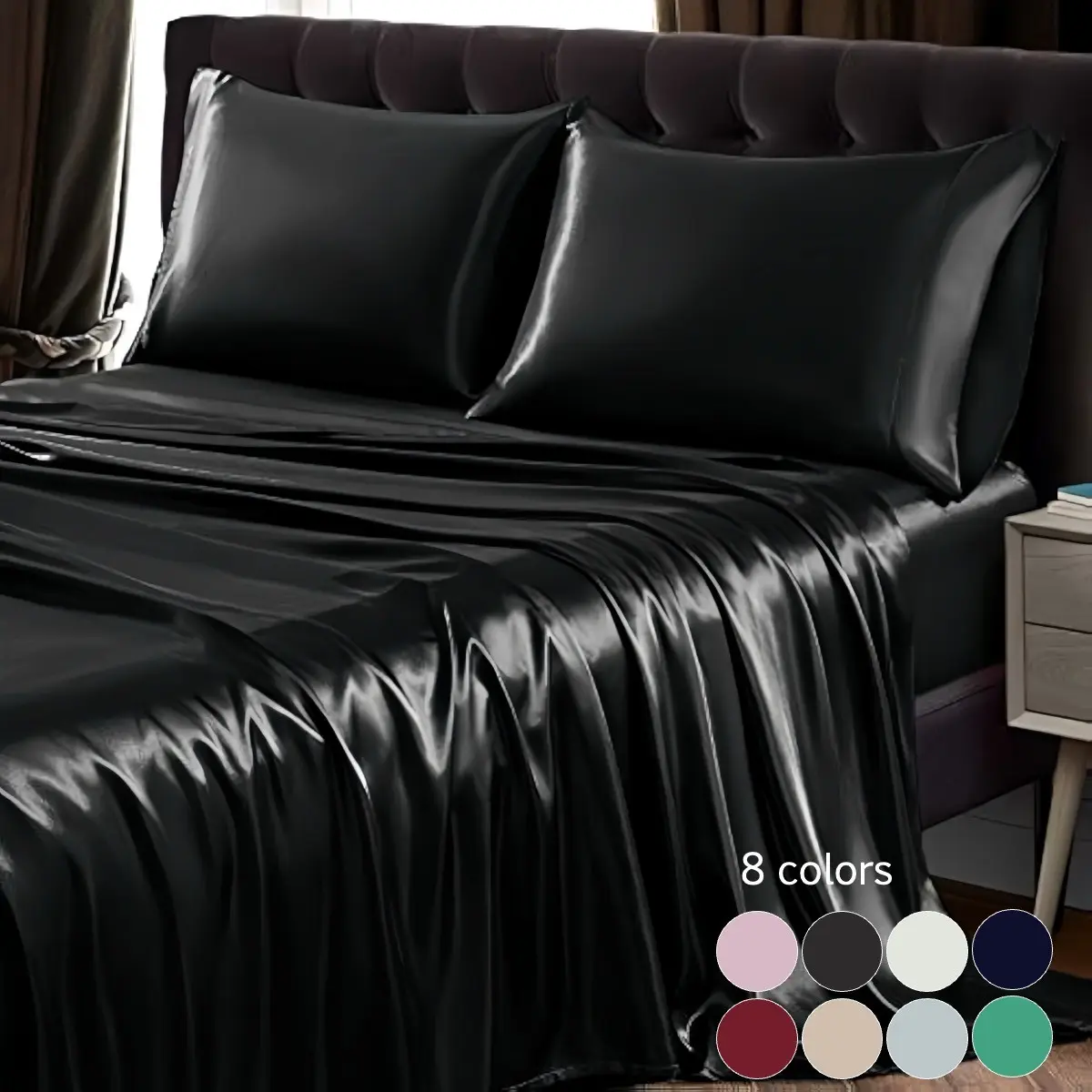4-piece silky satin bed sheet set, including bed sheet and pillowcase, soft, breathable and cool bedding, silk texture bedding, dust-proof and stain resistant mattress protective cover, deep pocket design, multiple sizes, Breathable Bedding Sets
