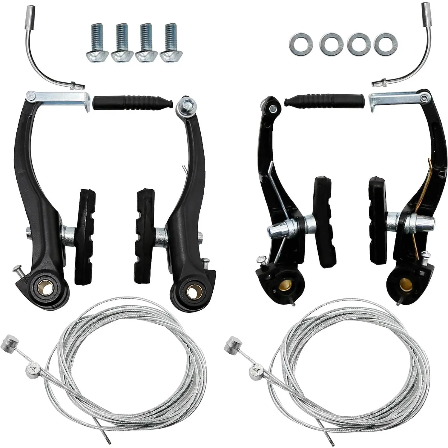 EATAKWARD 2 Pairs Bike Brake Set, Universal Complete V Bike Brakes Set for Most Mountain Bicycle, Including Road Bike Brakes Cables, Front Back Wheels End Caps,End Ferrules-Black