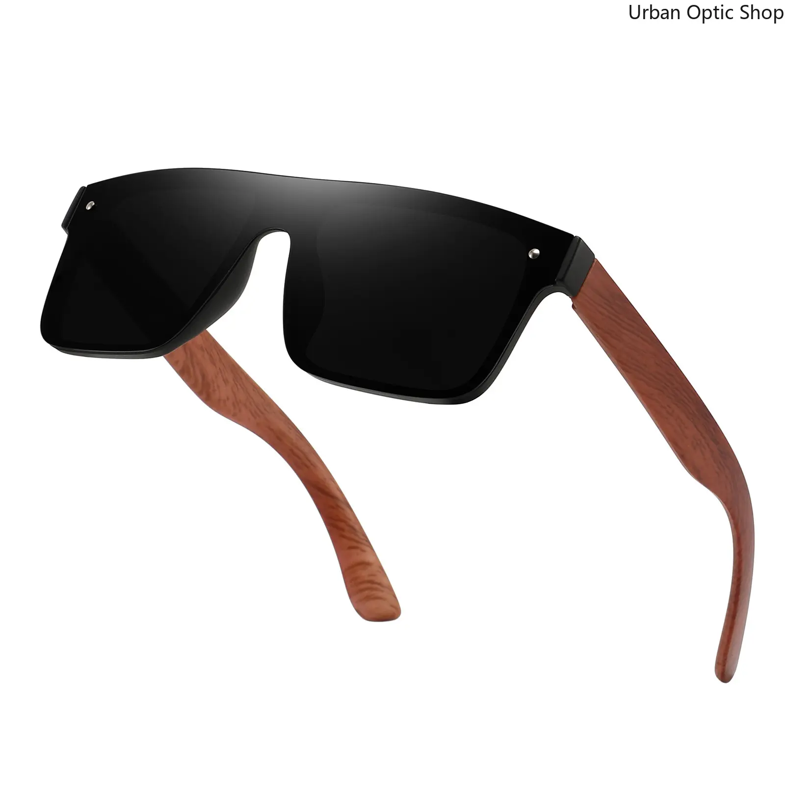 XUH Women's Oversized Flat-Top Square Sunglasses - Full Rim, TR 90 Nylon Retro Fashion Eyewear, Black Frame, Black Gray Dark Lenses, Wood Grain Temples, 1 Size, Casual for Daily Wear & Street Style, One Size, Female