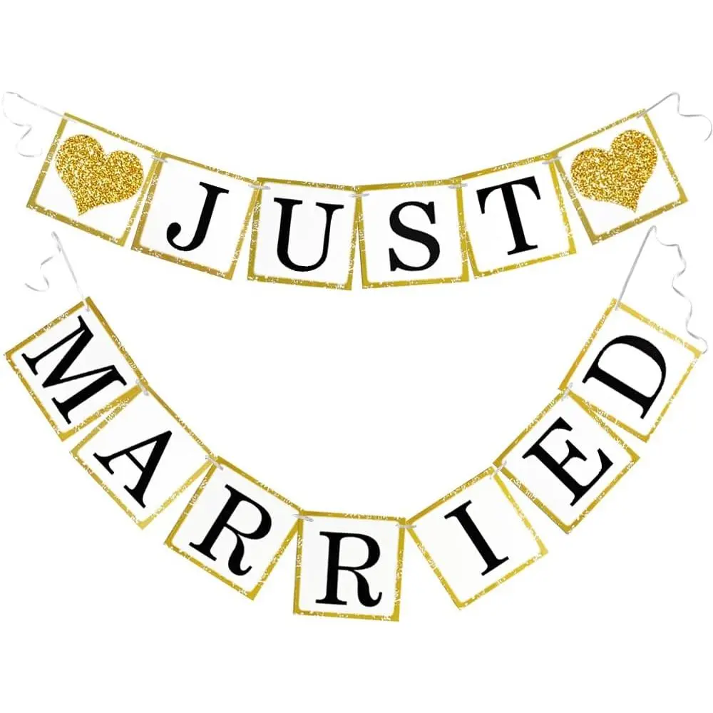 Wedding Banner Decorations Just Married Paper Garland Supplies | Proposal Engagement Signs, Outdoor Party, Bride's Room Photo Prop, 6Ft