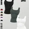 3PCS Women's Sporty Square Neck Solid Color Sleeveless Top, Breathable Button Front Fitted Tank Tops for Summer, Casual Minimalist Fashion Three-Piece Set
