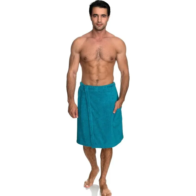 Men's Cotton Terry Shower Wrap, Adjustable Bath Towel Cover Up with Snap Closure, Soft Absorbent Towel for Gym, Pool, Spa & Home Use