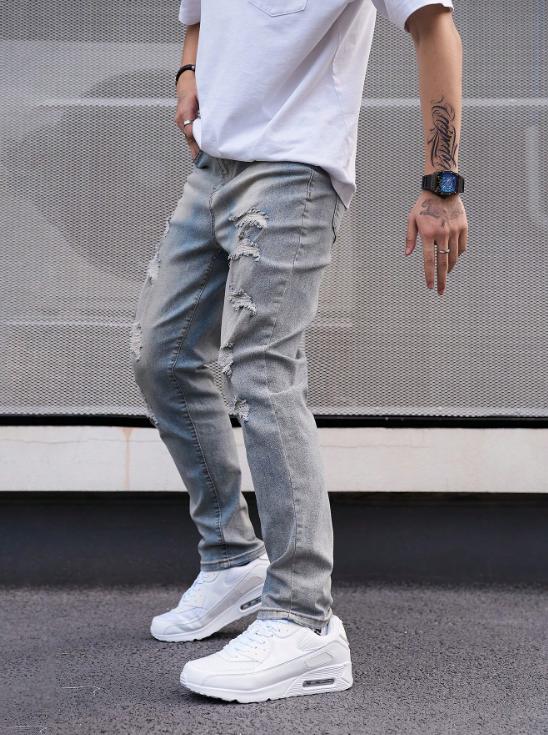 Men's ripped denim men's new nine-point pants