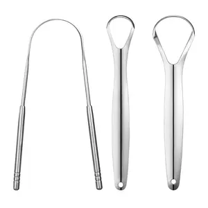 3 Piece Stainless Steel Tongue Cleaner Set, Portable Tongue Scraper, Reduces Bad Breath, Oral Hygiene Care for Adults