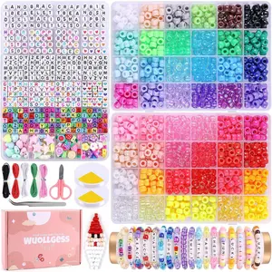 Wuollgess 3000 Pcs 6x9mm Pony Beads, 48 Rainbow Colors Kandi Beads for Bracelet Making Kit, with Heart & Alphabet Letter Beads for Friendship Name Bracelets, Jewelry Making, DIY Crafts for Adultsgift