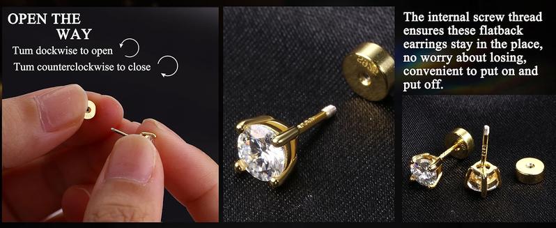 Fashionable 3 Pairs Synthetic Moissanite Earrings Studs 14K Gold Plated S925 Sterling Silver Flat Back Earring for Women Men - Hypoallergenic Set Cartilage Helix Piercing Jewelry D Color VVS1 1.8CT Fashionable 3 Pairs Synthetic Moissanite Earrings Studs 14K Gold Plated S925 Sterling Silver Flat Back Earring for Women Men - Hypoallergenic Set Cartilage Helix Piercing Jewelry D Color VVS1 1.8CT