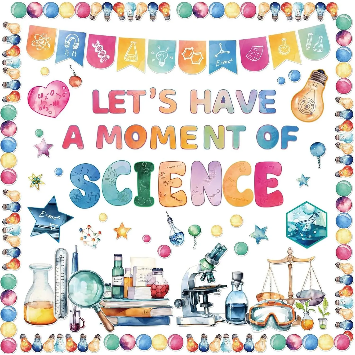 Science Bulletin Board Set for Classroom Decorations 89Pcs Scientific Paper Cutouts for Themed Party, Back to School Teacher Supplies, Chalkboard Home Office Lab Wall Door Decor
