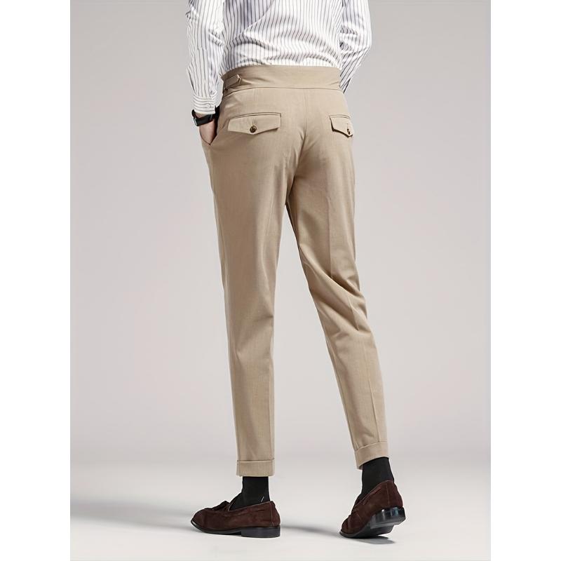 Men's waist less short black pants - mid waist loose fit, hanging fabricBusiness casual pants, suitable for all seasons, made of fashionable men's elastic fiber material. Menswear Spandex