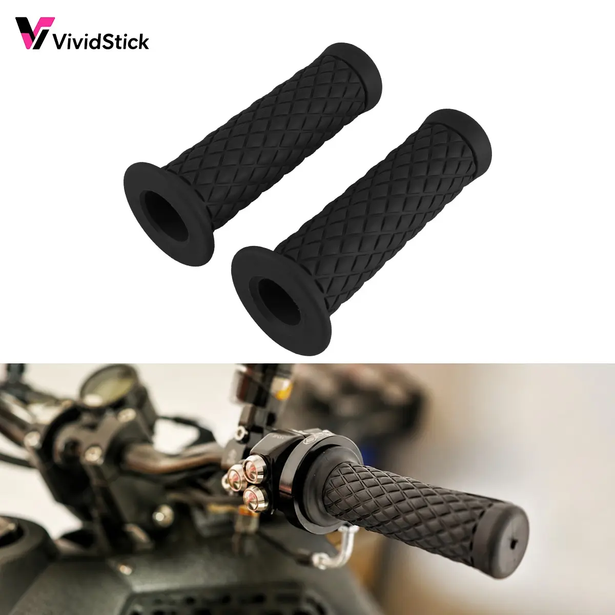 Vintage Motorcycle Handlebars, 7/8” 22mm Anti-Slip Rubber Grips, Cafe Racer Style, Honda Yamaha Suzuki Kawasaki Cg125 Cb400 Compatible