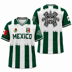 [Summer Wins] 2026 Mexico Aztec Calendar Soccer Jersey - All-Over Print Piedra del Sol Design, Casual All-Season Classic Throwback Jerseys for Soccer Enthusiasts, Soccer Jerseys