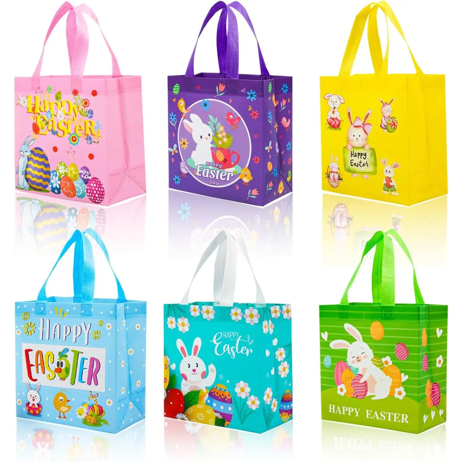 6 count Easter Non-woven Bags with Handle, Happy Easter  Bags for ,  Bags  Bunny,  Easter Goodie Bags-