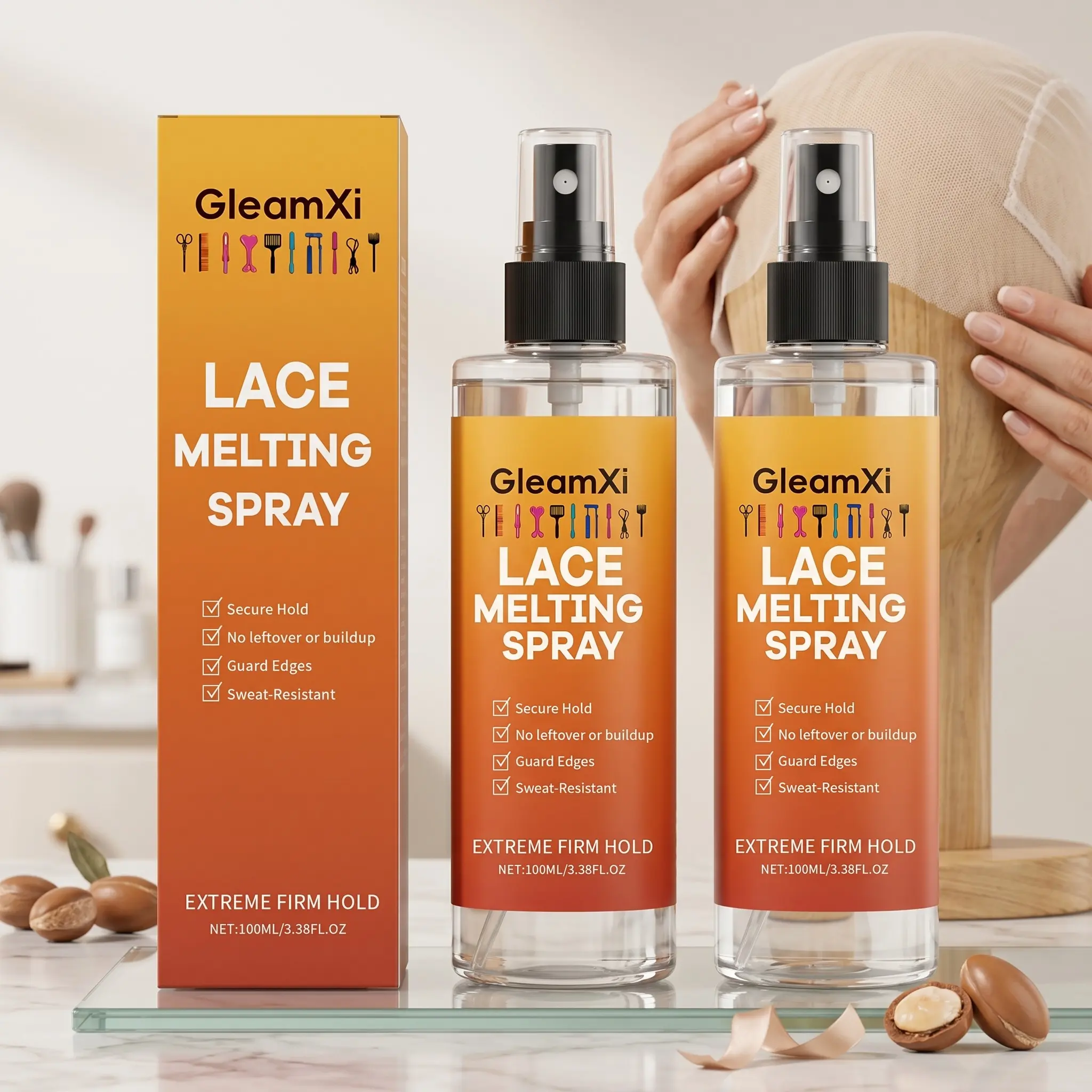 Waterproof Lace Wigs Adhesive Spray Set (100ML*2), Gentle Styling, Secure Hold, Voluminous Wigs, Edge Protection, Hair Styling Spray