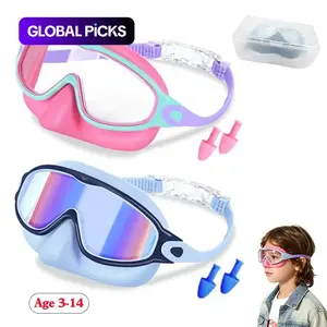 2-Pack Swimming Goggles, Kids Swimming Goggles with Nose Clip, Anti-Fog UV Protection, Leak-Proof, Wide Vision, Ages 3-14, Water Sports & Outdoor Fun, Swim Goggles Set, Kid Goggles For Swimming