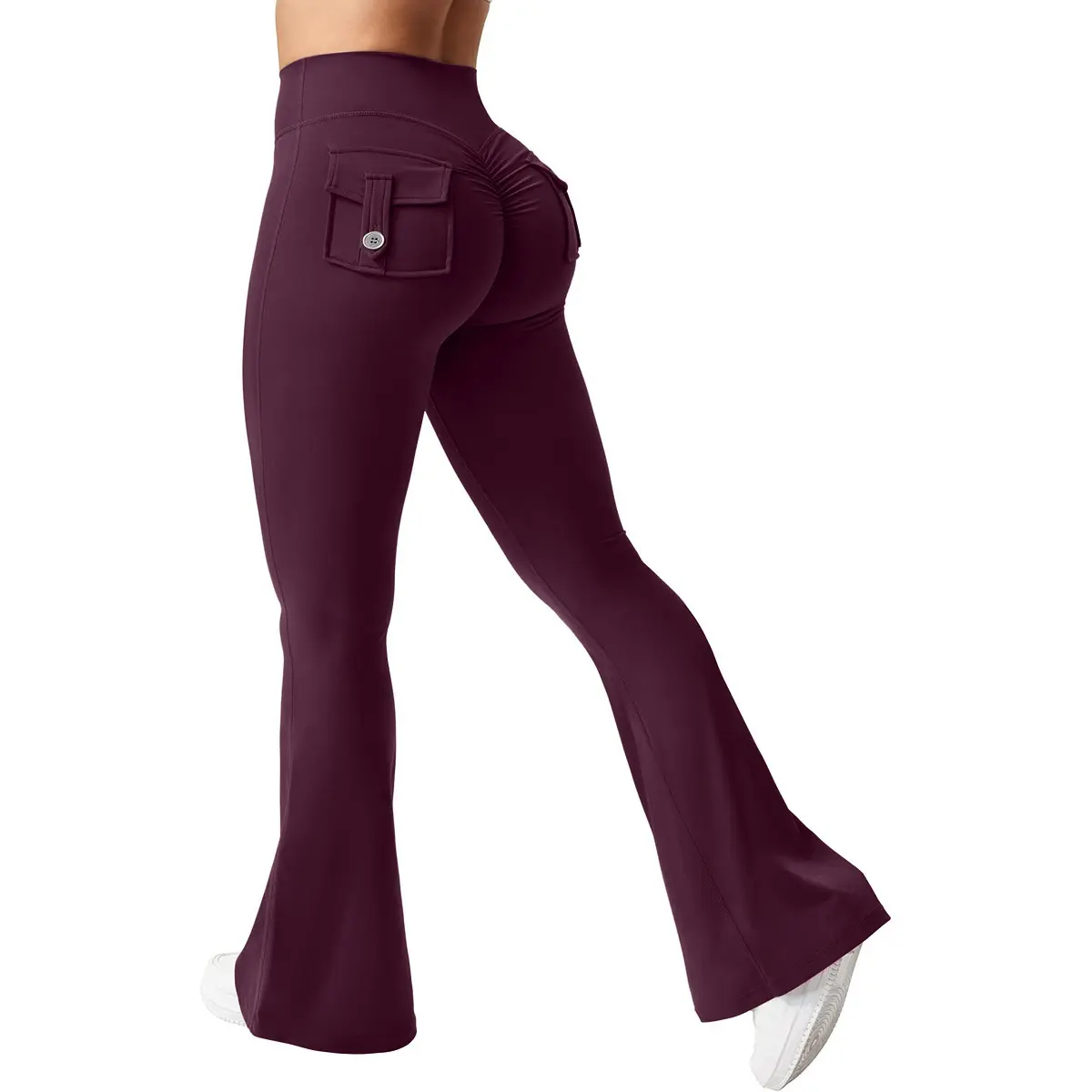 WildMorn Women's Workout Flare Leggings with Pockets Hidden Scrunch High Waisted Cargo Gym Yoga No Front Seam Leggings Flared Joggers Fitness Outfit Camouflage Sports Pants 82% polyester, 18% spandex