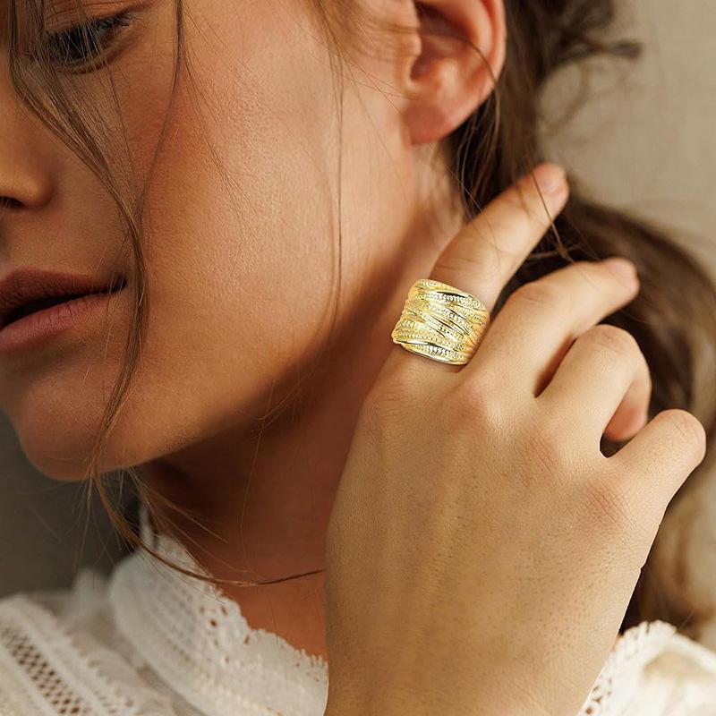 Vintage Two-Tone Twisted Texture Ring for Men & Women | Unisex Retro Statement Band