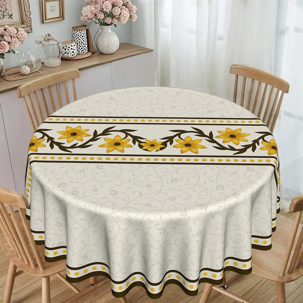 Vintage Floral Round Tablecloth, 120g/m² Polyester, Durable Furniture Protector, Party Decor, Hotel Restaurant Home Use, Valentine's Day Decoration