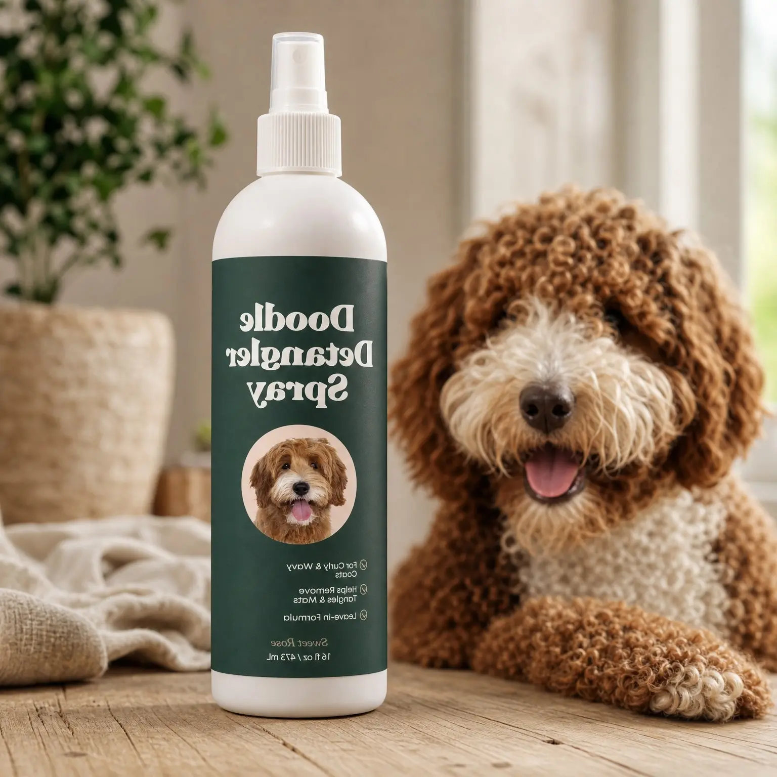Natural Dog Detangler Spray & Leave-In Conditioner for Curly Coats – Ideal for Goldendoodles, Poodles, Labradoodles & Bernedoodles, 16 fl ozGift