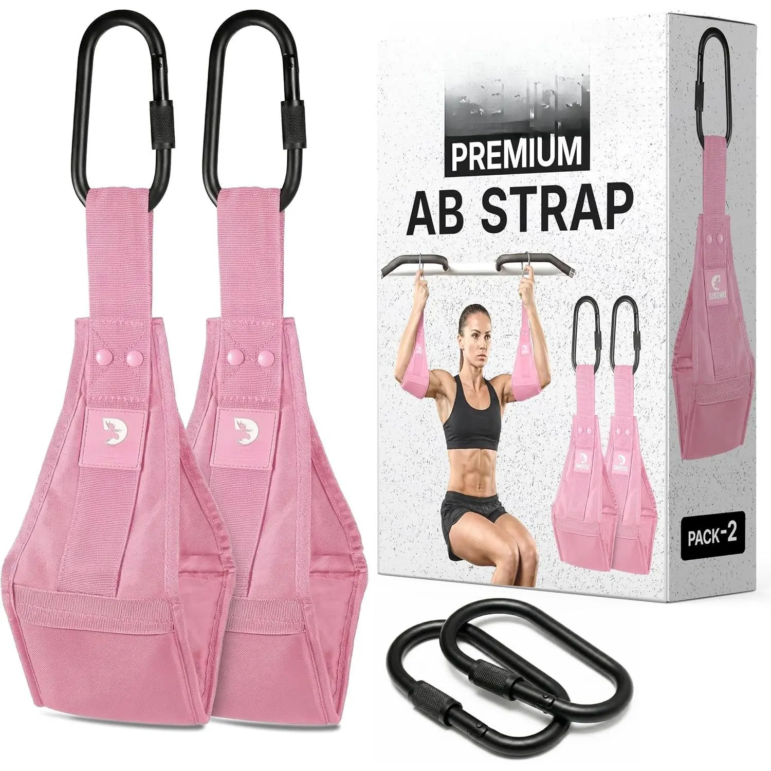 Ab Straps for Pull Up Bar & Core Strength  - Soft Padded Exercise Straps for Ab Swing &  Raises, Hang Bar Strap with 2 Steel Carabiners - Abs Equipment for  & Gym