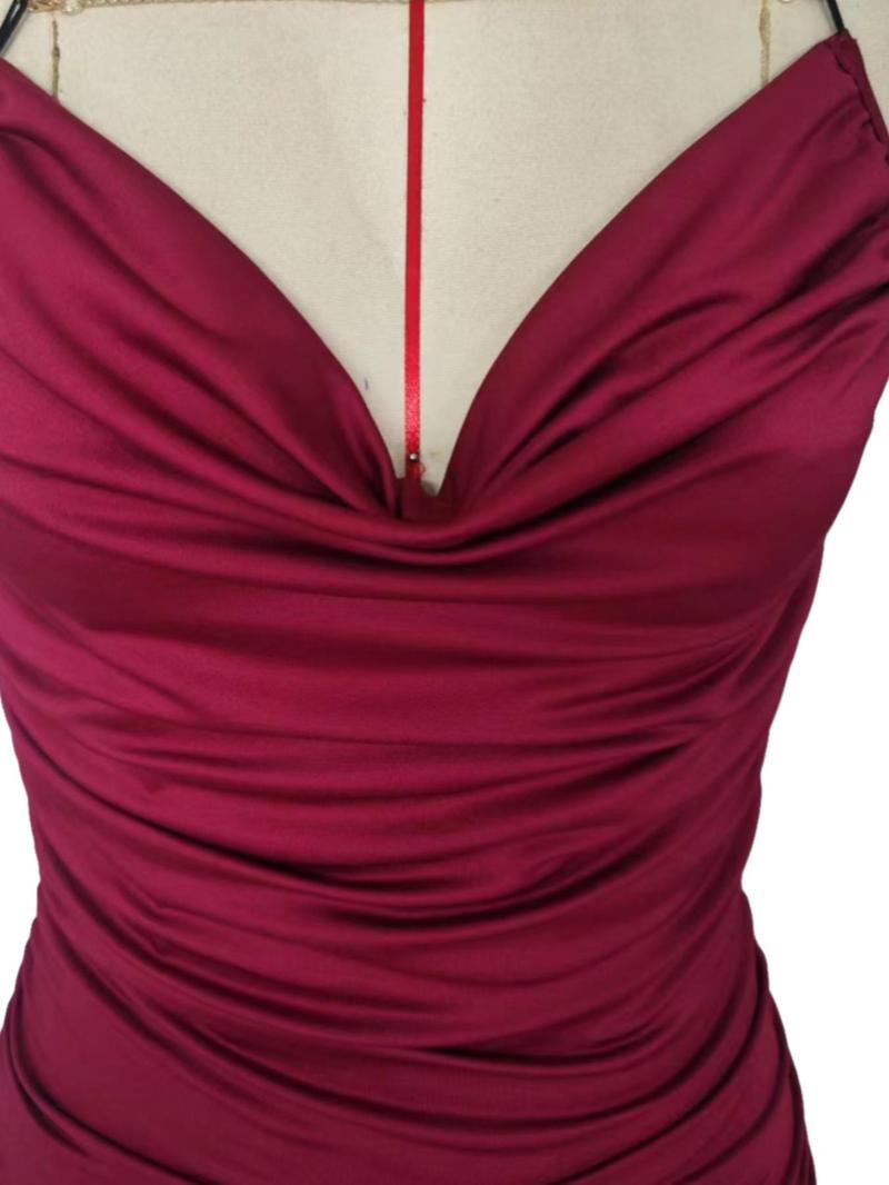 Women's Plain Chain Decor Criss Cross Backless Ruched Cami Dress, Fashion Cowl Neck Sleeveless Bodycon Mini Dress for Party Club Dating Wear, Ladies Summer Clothes