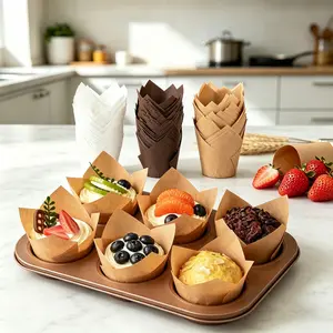 50 Pcs Paper Cupcake Liners, Oil-Resistant Muffin Cups, Heat-Resistant Tulip Shape, Ideal for Baking Pancakes or Mini Snacks
