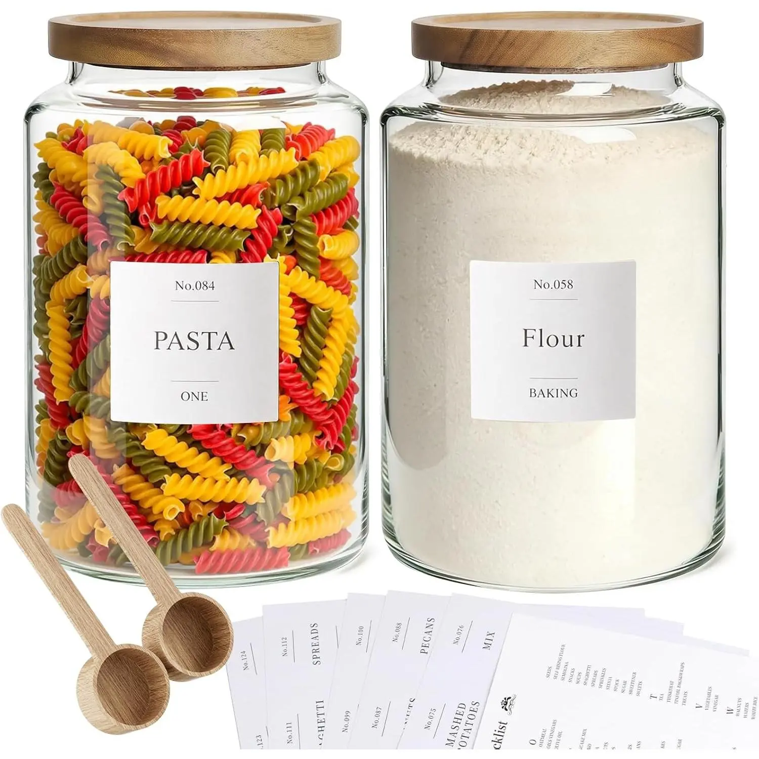 2 PCS Flour Sugar Storage Containers Glass Jar, 4000ml/1 Gallon/4.2 Qt/135oz,Large Glass Food Storage Jars with Wood Airtight Lids,for Tea,Spice,Cereal Rice Flour Pasta Sugar