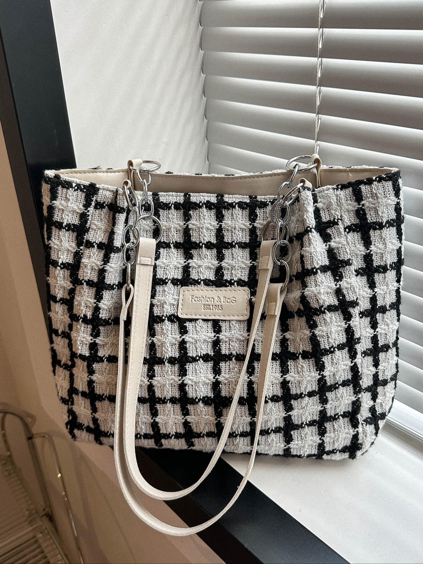Fashionable Plaid Pattern Tote Bag, Casual Large Capacity Shoulder Bag For Women & Girls, Versatile Simple Handbag