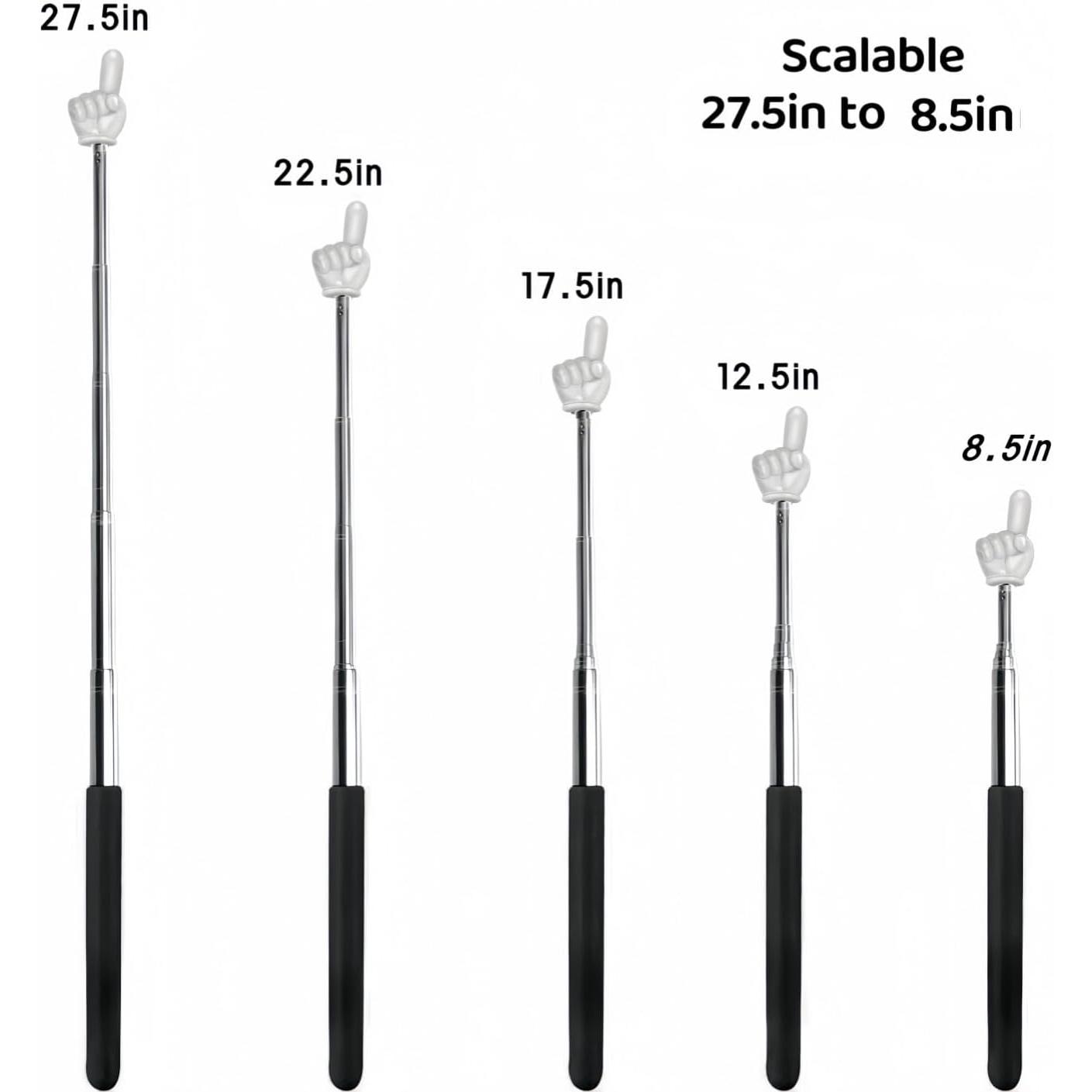 Retractable Teachers Classroom Hand Pointer, Extendable Pointer Finger Stick,Mini  Finger Reading Pointer Stick, Student Teacher Teaching Reading Finger Shape (Black)