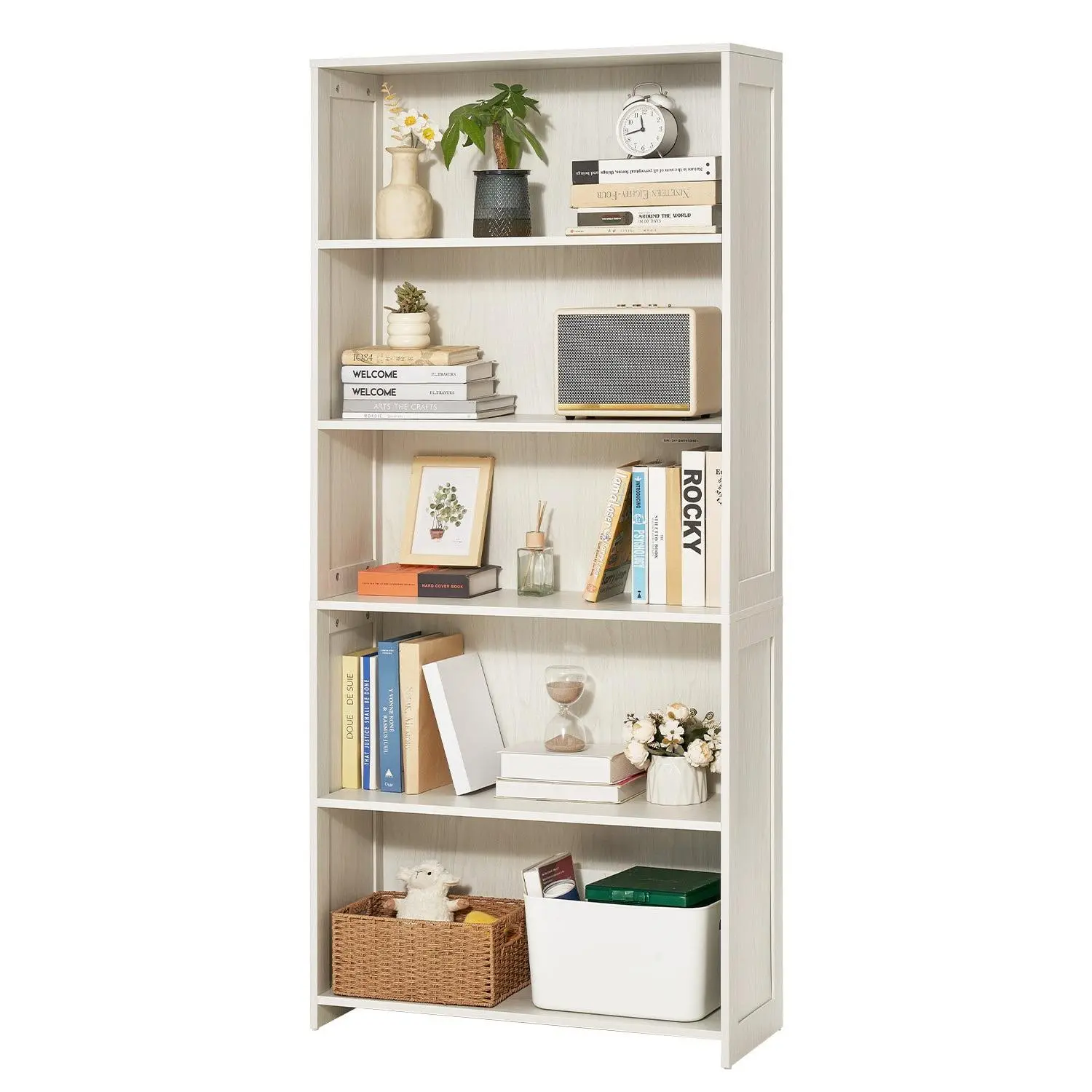 【Summerfinds】VEVOR 5 Tiers Wide Bookshelf, 68 in Wooden Open Bookcase with Display Storage Organizer Shelf, Freestanding Tall Display Floor Bookcase Bookshelf for Library, Bedroom, Living Room, Office, White