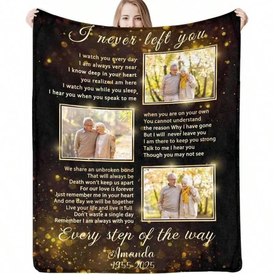 Custom Memorial Poem Blankets With Photos For Loss Of Mother Dad Lover In Heaven,  Personalized Sympathy Bereavement Blanket For Funeral