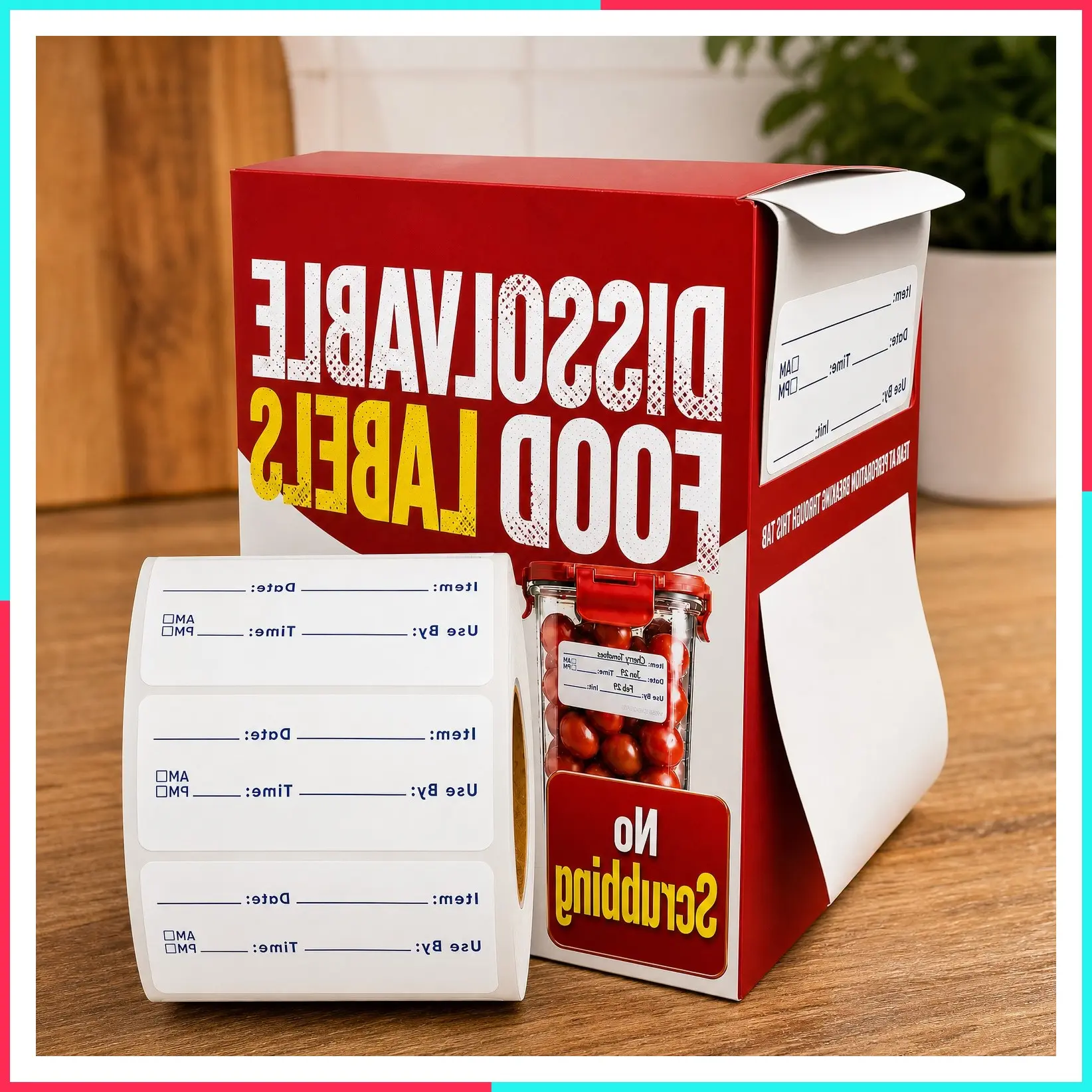 Dissolvable Food Labels, 1x2 Inches, 200/Roll - Dissolves in 30 Seconds or Less - Removable for Pantry, Meal Prep & Food Storage - Canning & Freezer Use