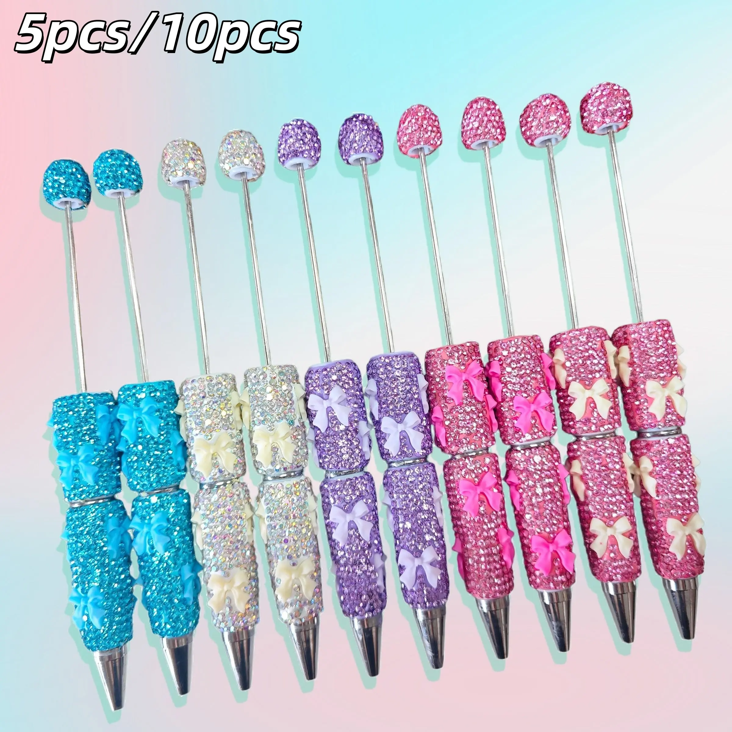10pcs Colorful Diamond Bow Ballpoint Pens, Sparkling Colors, Office Writing Supplies, Back-To-School Gifts, Perfect for Holidays and Parties