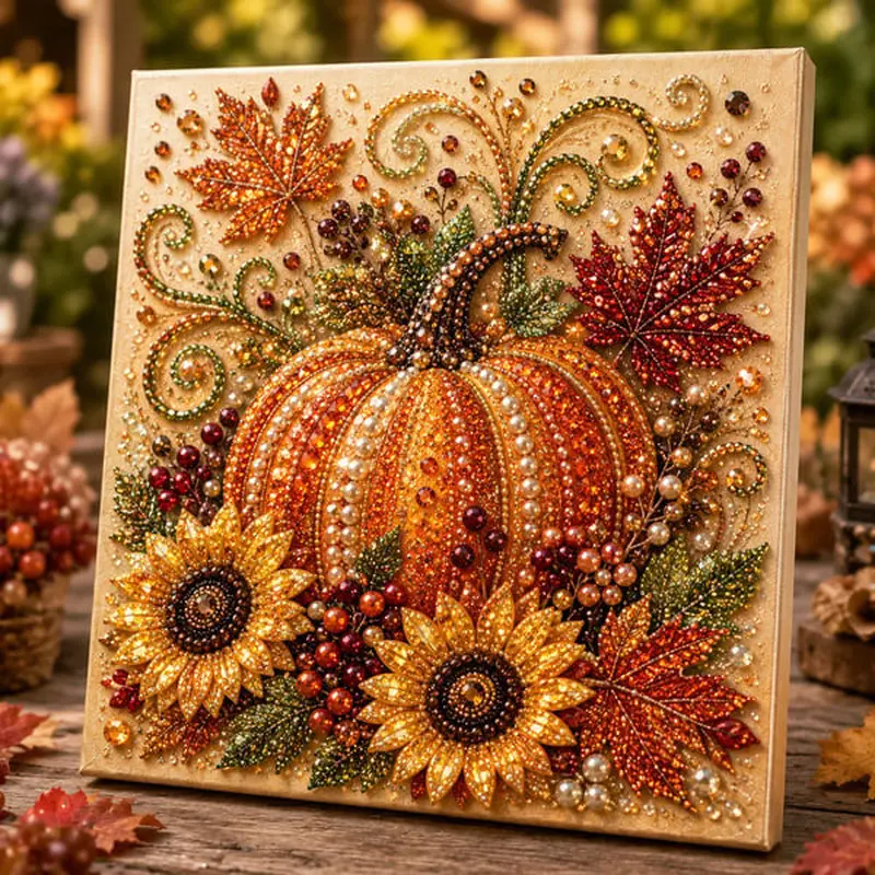 DIY Pearl Art Kit - Squirrel, Fox & Pumpkin Design | Autumn Harvest Theme | Creative Craft for Home Decor | Perfect for Thanksgiving & Halloween