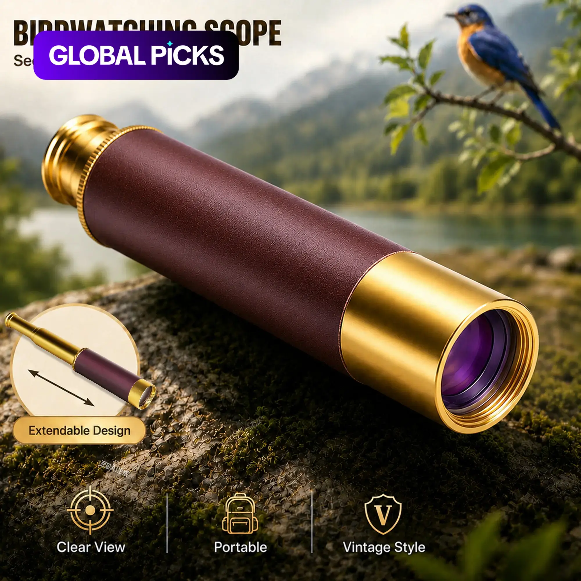 Essential Vintage Brass Telescope, Portable Travel Telescope, Perfect for Travel, Camping, and Concert Viewing, Single-Tube Design, Ideal for Outdoor Enthusiasts #GLOBAL PICKS