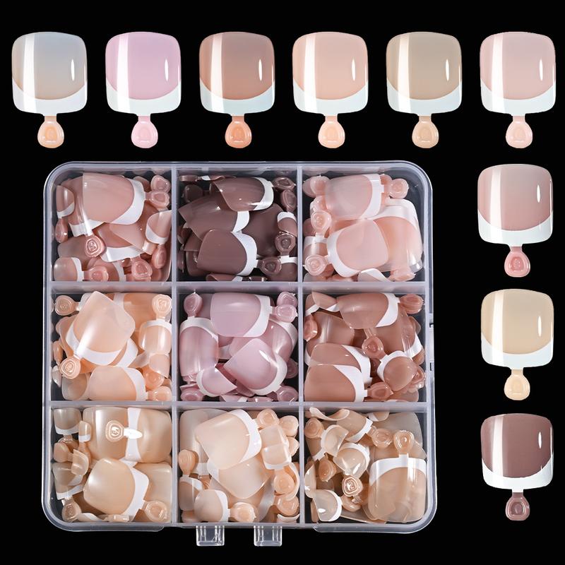 216/120Pcs Press on Toenails 9Colors Short Square False Nail Tips Glossy Nude/Pink/Brown Fake Toenail for Summer DIY Foot