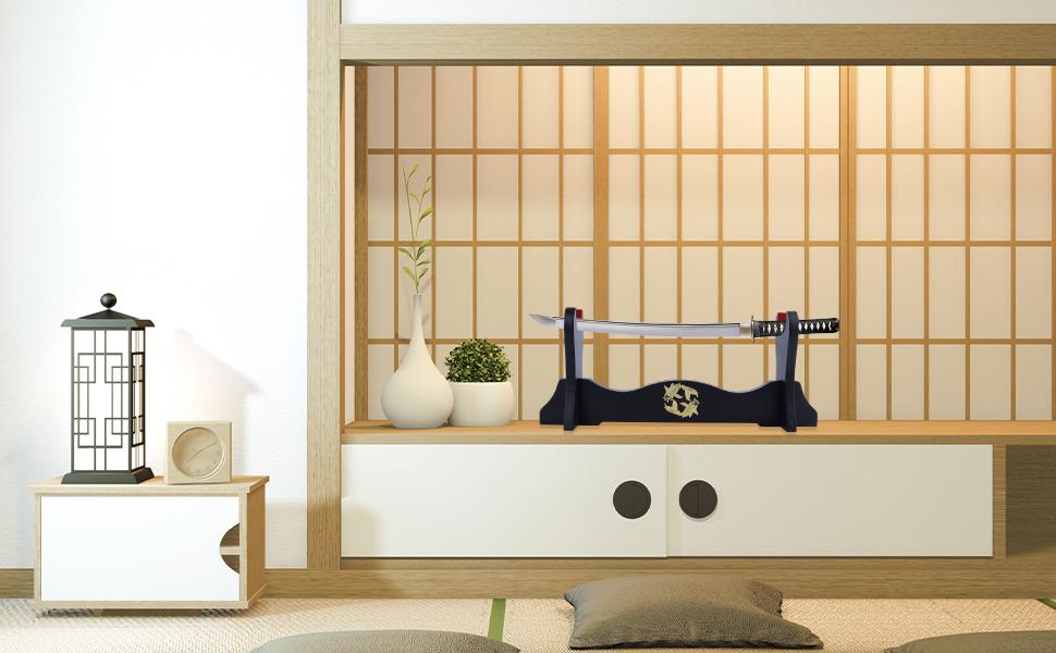 Sword Holder Japanese Velvet Padded Katana Stand Samurai Display Rack Support All Tanto Sword yin and yang 3 Tier