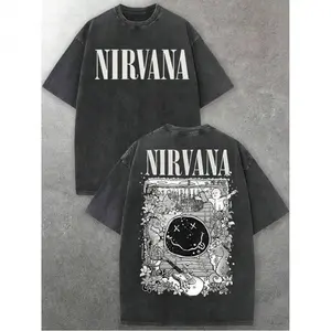 180g[100%cotton]Men's Nirvanas  Face & Decorative Graphic Crew Neck Short Sleeve T-Shirt|   Soft Washed Fabric|   Grunge Rock Casual Outfits|   Mens Graphic Tee Street Fashion