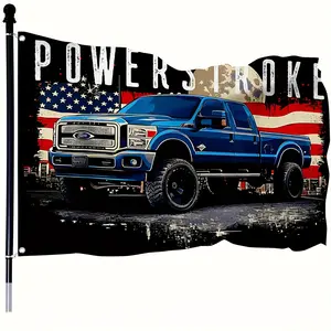 Single-sided Powerstroke Patriotic Truck Flag, American Flag, measuring 91.44 x 152.4 cm and 121.92 x 182.88 cm respectively - made of high-strength polyester fabric, suitable for indoor and outdoor use, highly weather-resistant, and printed with the word