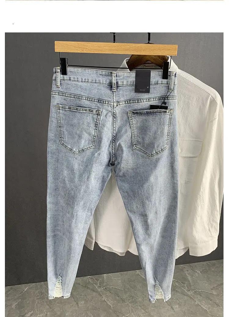 Men's Shaved Trendy Ripped Jeans Ruffian Handsome Summer Slim-fitting Pants Trendy Brand Man Clothes Designer Beggar Pants Men