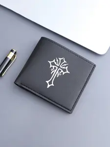 Gothic Thorn Cross Print Men's Wallet, Unisex Card Holder, Fashion Money Clip, PU Leather, Travel ID Bag, Ideal for Christmas & Anniversaries