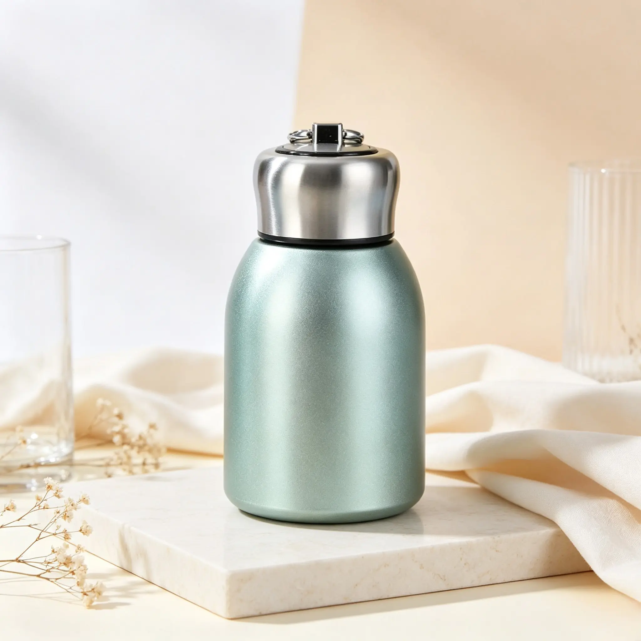 Mint Frosted Mini Insulated Cup, Cute Round Shape, Leak-Proof Lid, Long-Lasting Insulation, Perfect for Office, School, Travel