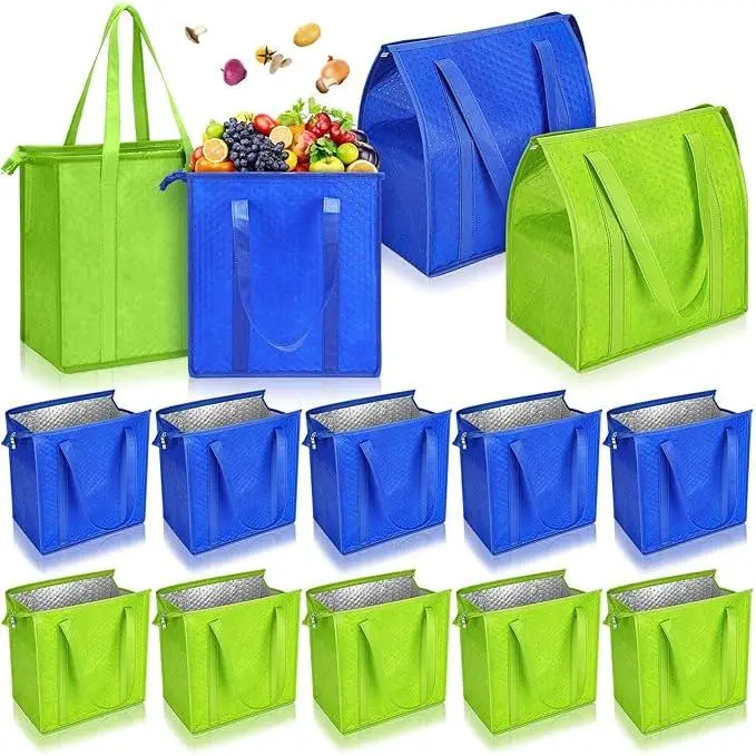 Reusable Insulated Grocery Bags - Foldable Durable Non-Woven Thermal Cooler Bags with Thick Aluminum Foil, Ideal for Shopping, BBQ, Grocery Bag