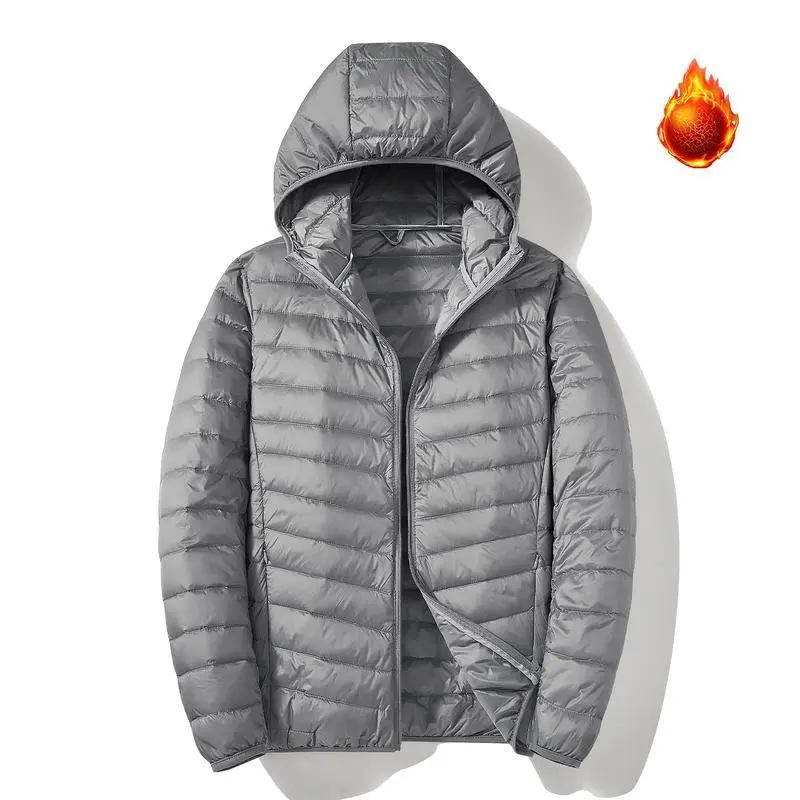 Men's Hooded Lightweight Down Jacket Warm Packable Puffer Coat Zip-Up Winter Outerwear for Casual Wear with Comfortable Down Material